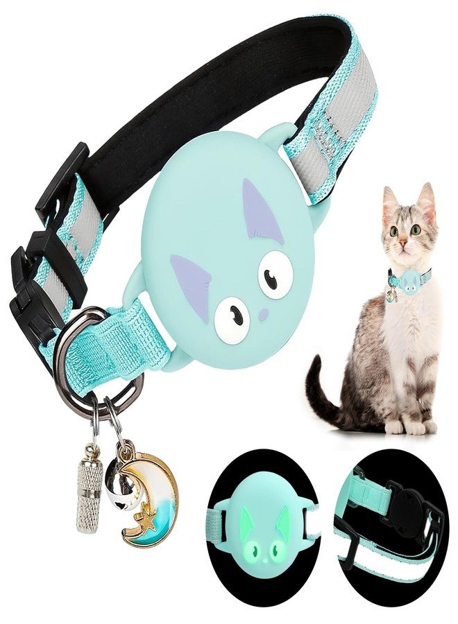 Woyinger Reflective Breakaway Cat Collars with Bells, Hidden GPS Tracker for Airtag Safety Buckle Kitten Collar, with Name Tag, Waterproof for AirTag Luminous Holder, Accessories, Stuff(Mint Green) - Image 1